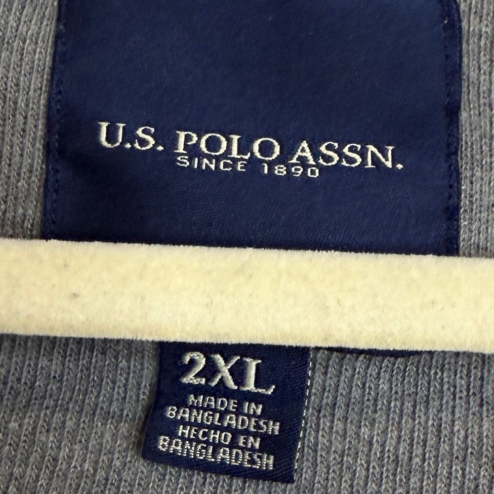 U.S. Polo Assn Oatmeal Quarter Zip Pullover Sweatshirt Pony Logo Leather Zip 2XL - Picture 5 of 5
